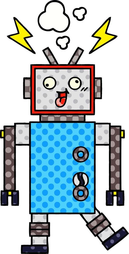comic book style cartoon crazy broken robot vector
