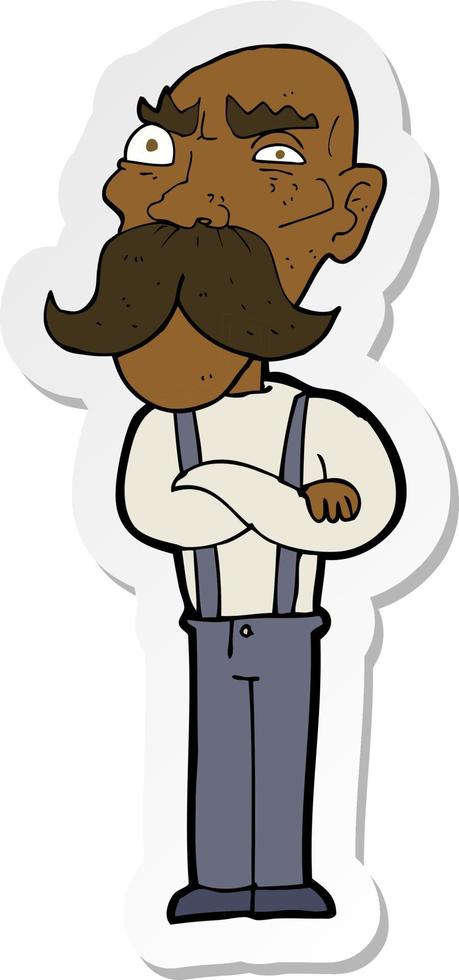 sticker of a cartoon angry old man vector