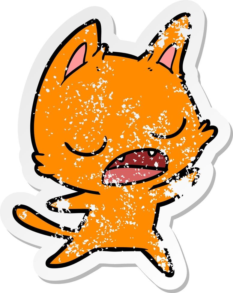 distressed sticker of a talking cat cartoon vector