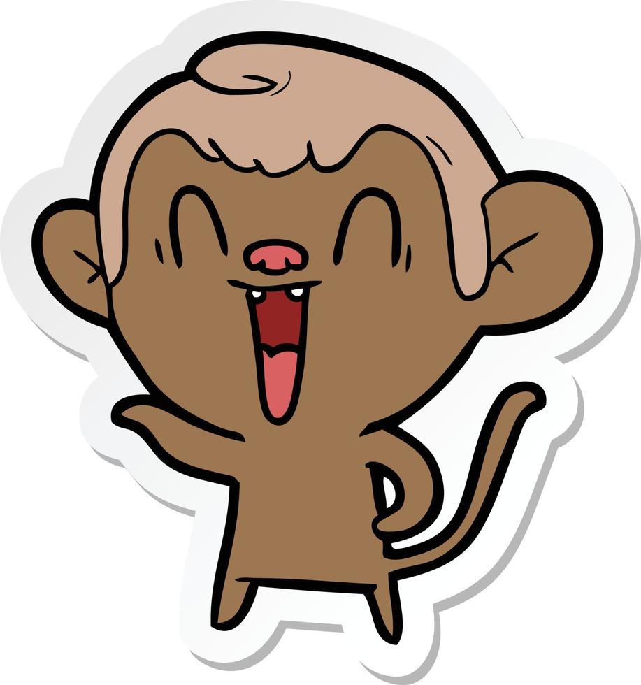 sticker of a cartoon laughing monkey vector