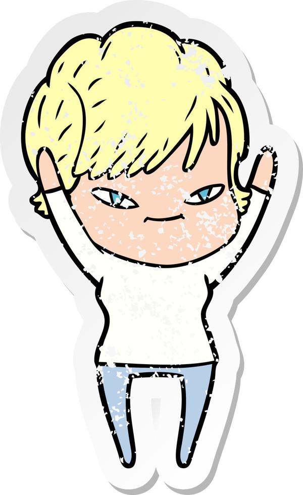 distressed sticker of a cartoon happy woman vector