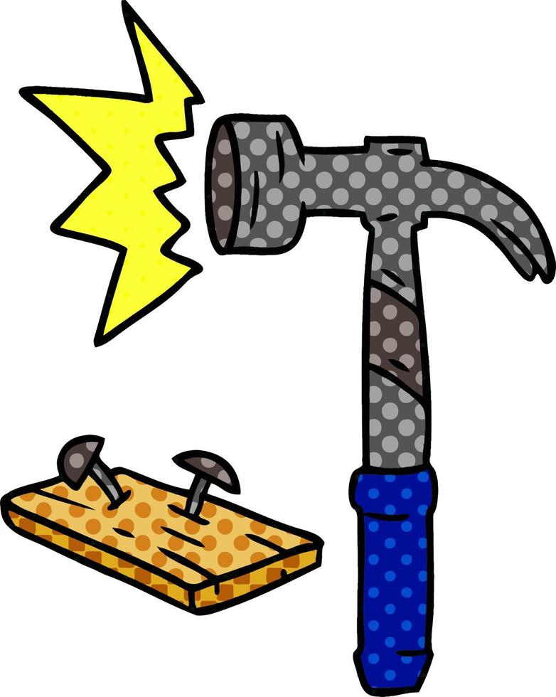 cartoon doodle of a hammer and nails vector