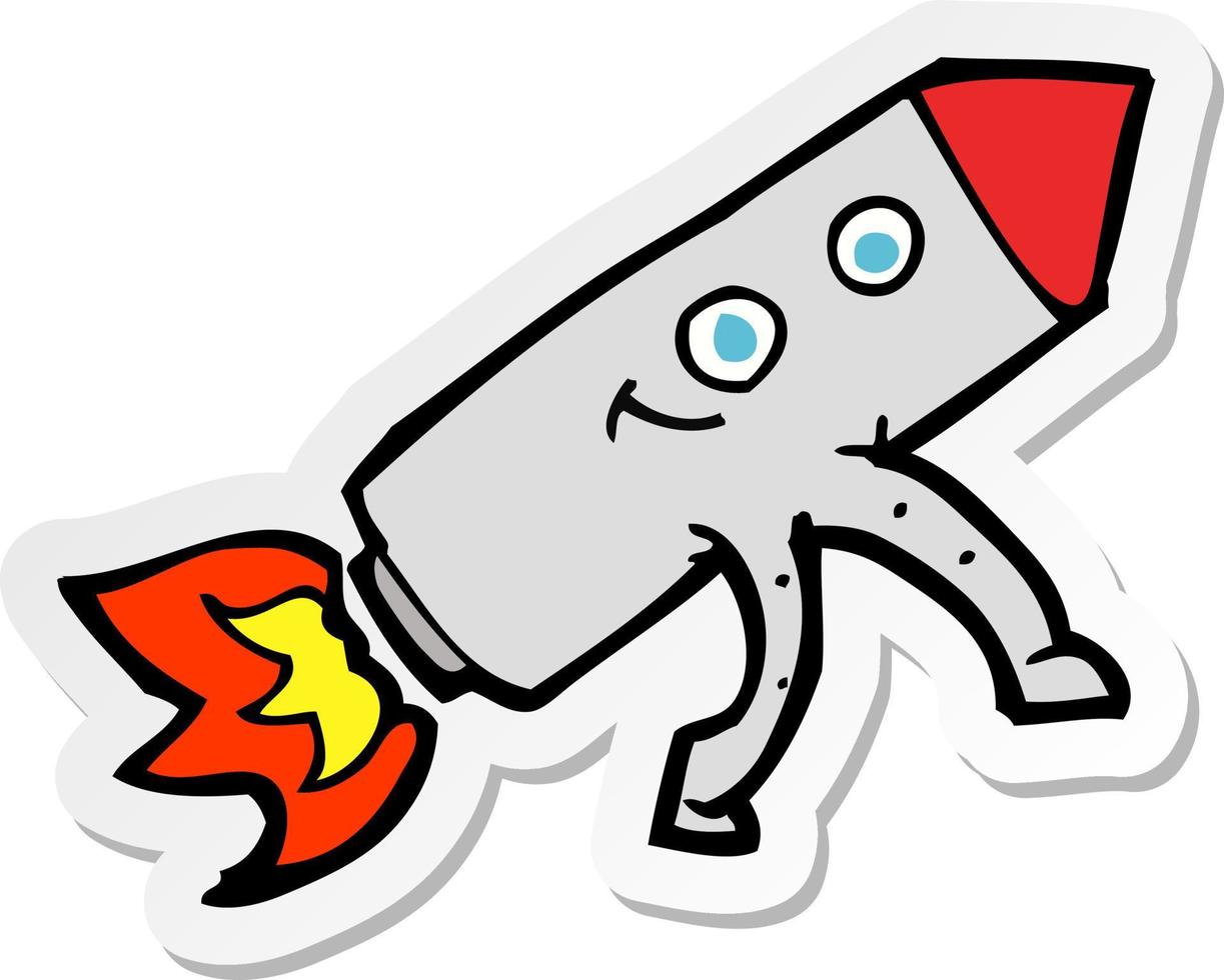 sticker of a cartoon happy rocket vector