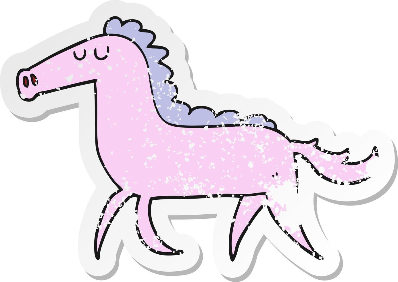 distressed sticker of a cartoon horse vector