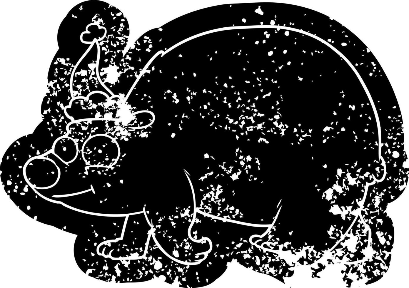 cartoon distressed icon of a walking polar bear wearing santa hat vector