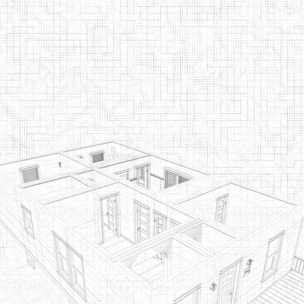 Boceto 3d de una casa. concepto de proyecto de arquitecto, diseño de arquitectura foto