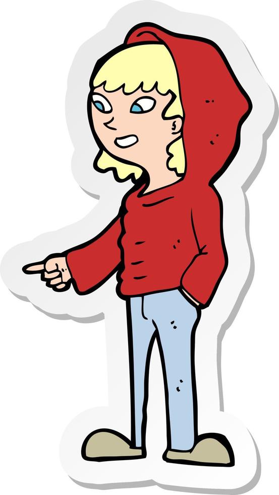 sticker of a cartoon pointing teenager vector