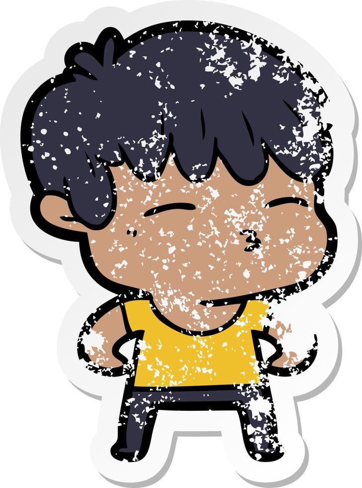 distressed sticker of a cartoon curious boy vector