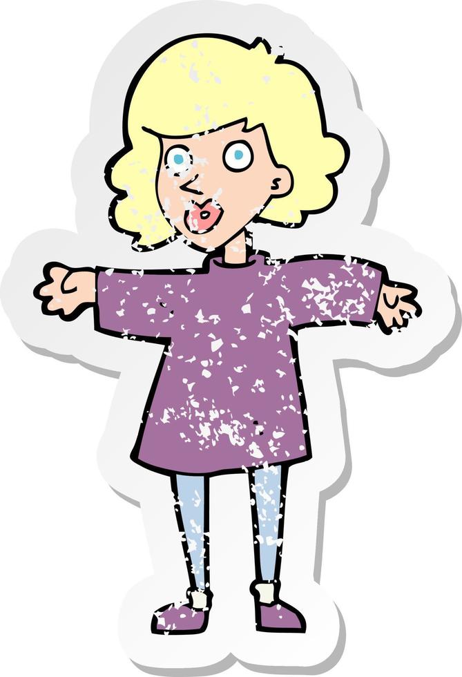 retro distressed sticker of a cartoon nervous woman vector