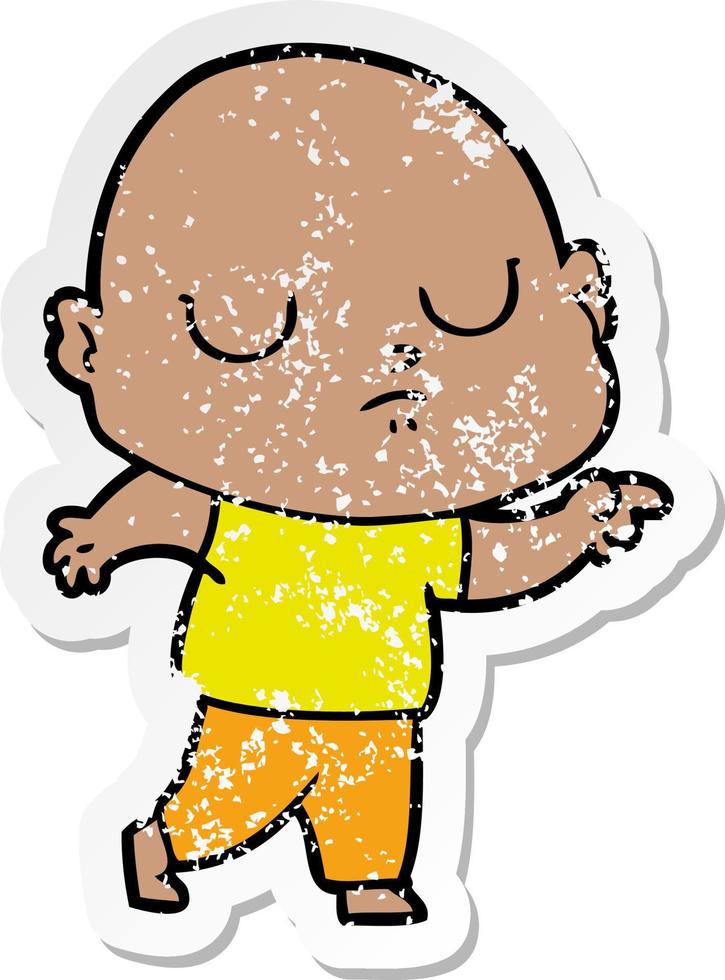 distressed sticker of a cartoon bald man vector