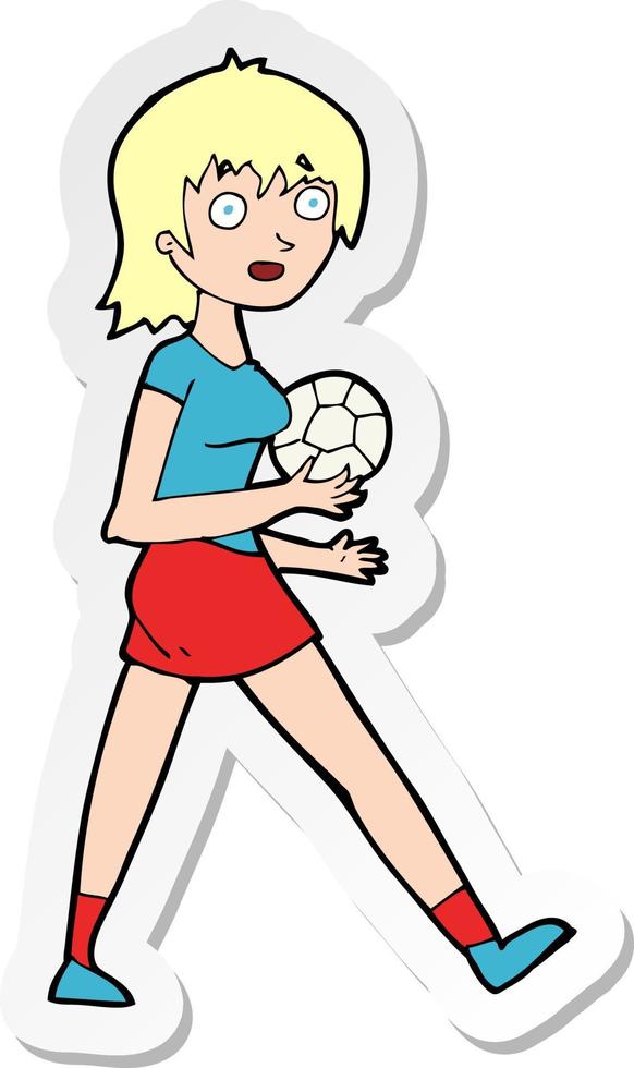 sticker of a cartoon soccer girl vector
