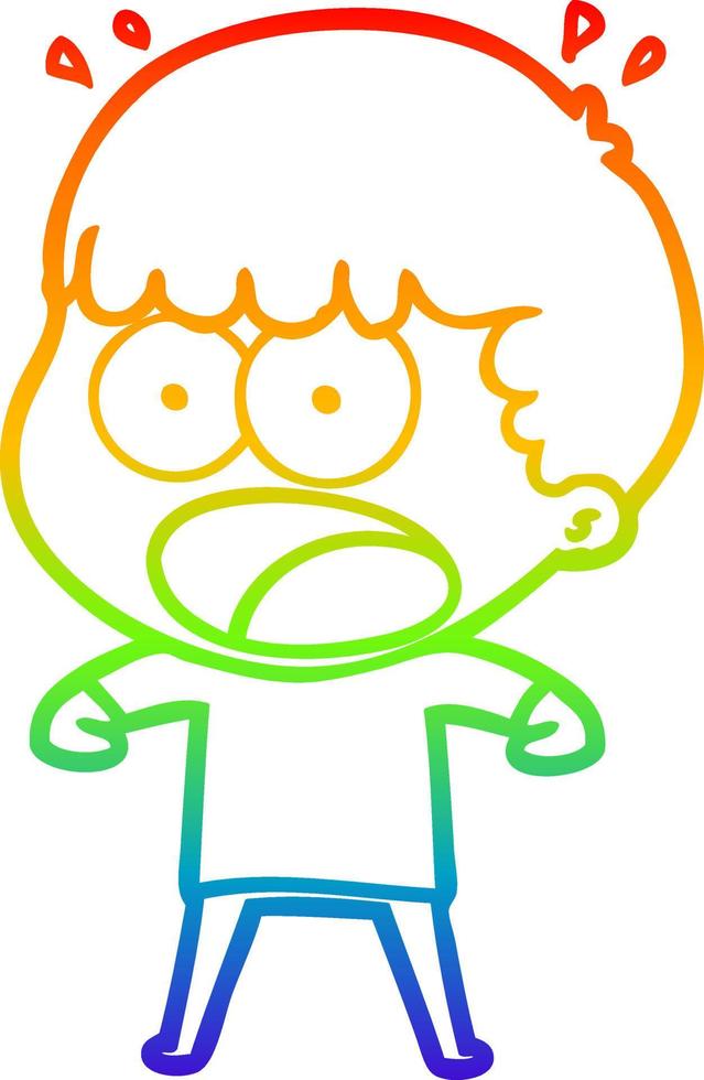 rainbow gradient line drawing cartoon shocked man vector