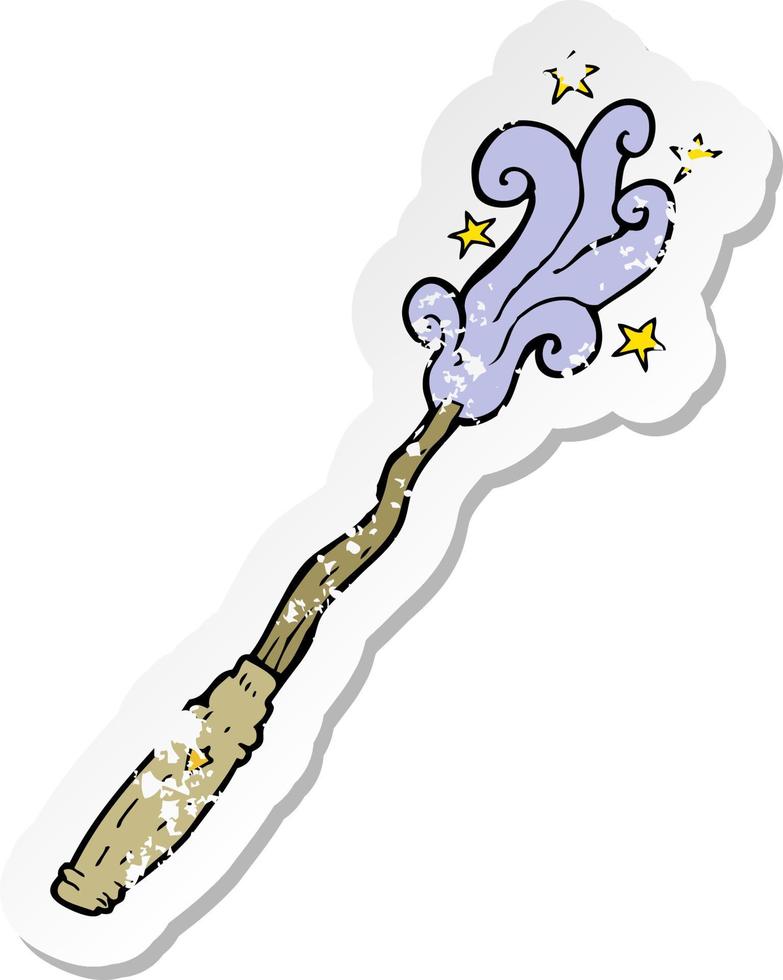 retro distressed sticker of a cartoon magic wand vector