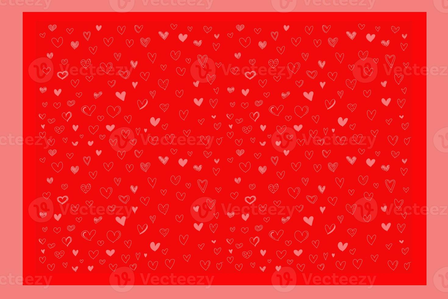 pattern of freehand sketch shape heart, pink color design elements isolated on red background, symbol love Valentine Day, textile Fabric, paper art card photo