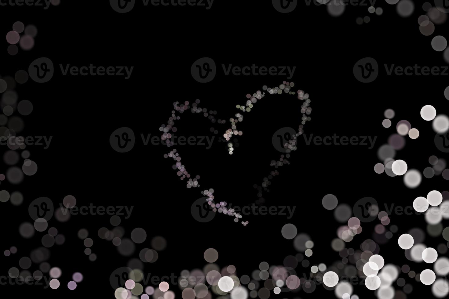 Abstract bokeh background shape heart on black background, love Valentine Day, for copy text card, white light dot background photo