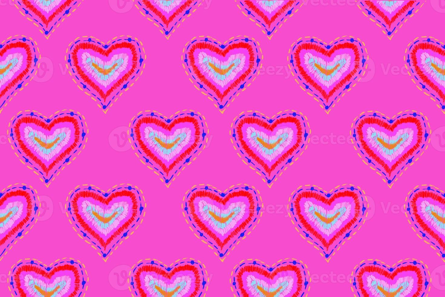 pattern of freehand sketch shape heart, colorful red pink blue orange color design elements isolated on pink background, symbol love Valentine Day photo