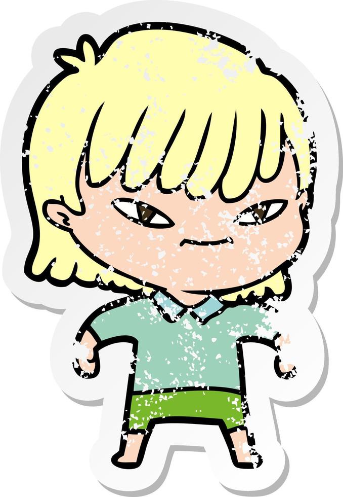 distressed sticker of a cartoon woman vector