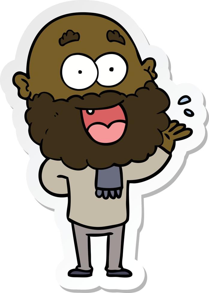 sticker of a cartoon crazy happy man with beard amazed vector