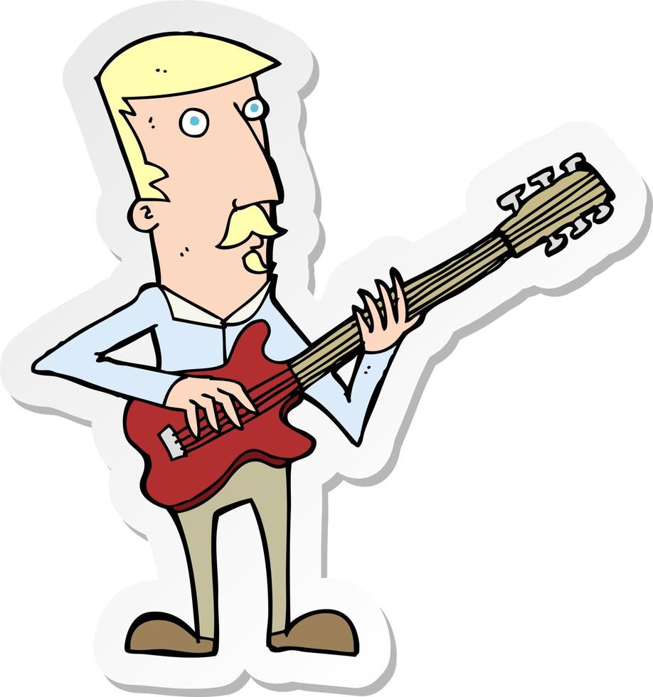 sticker of a cartoon man playing electric guitar vector