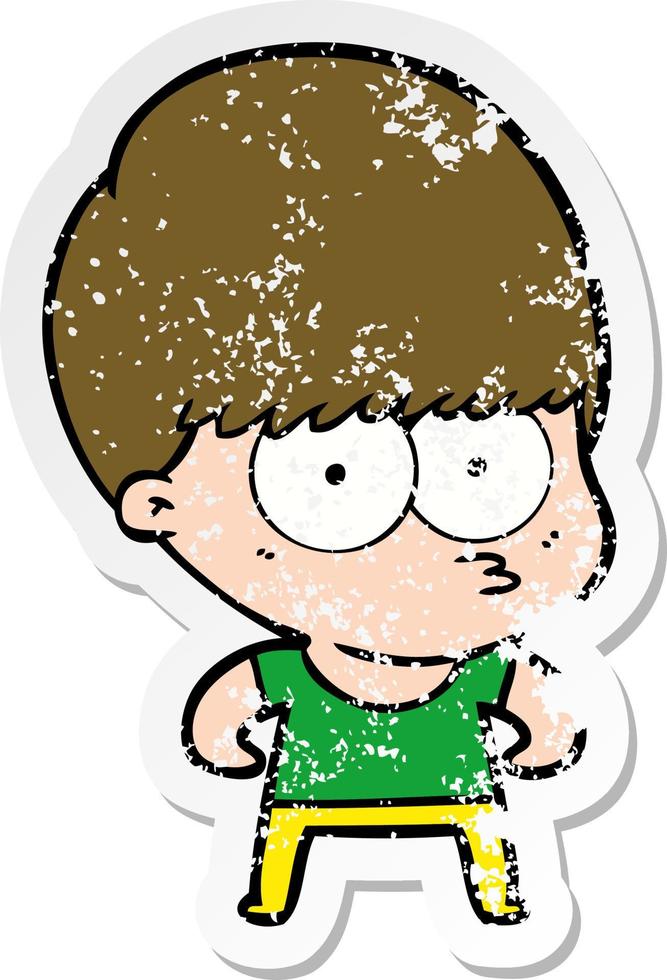 distressed sticker of a curious cartoon boy vector