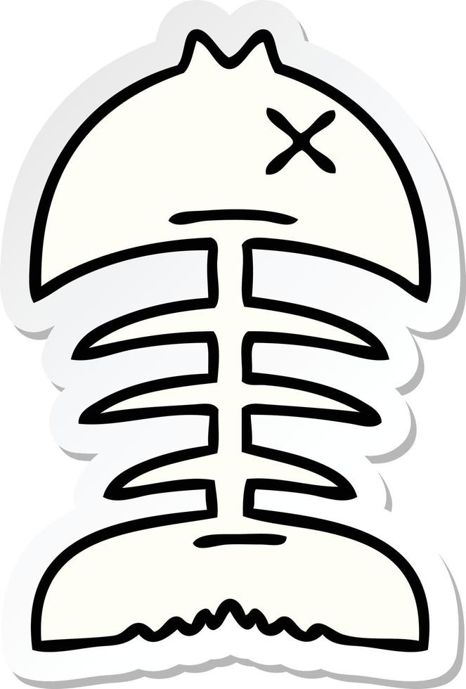 sticker of a quirky hand drawn cartoon dead fish bone vector