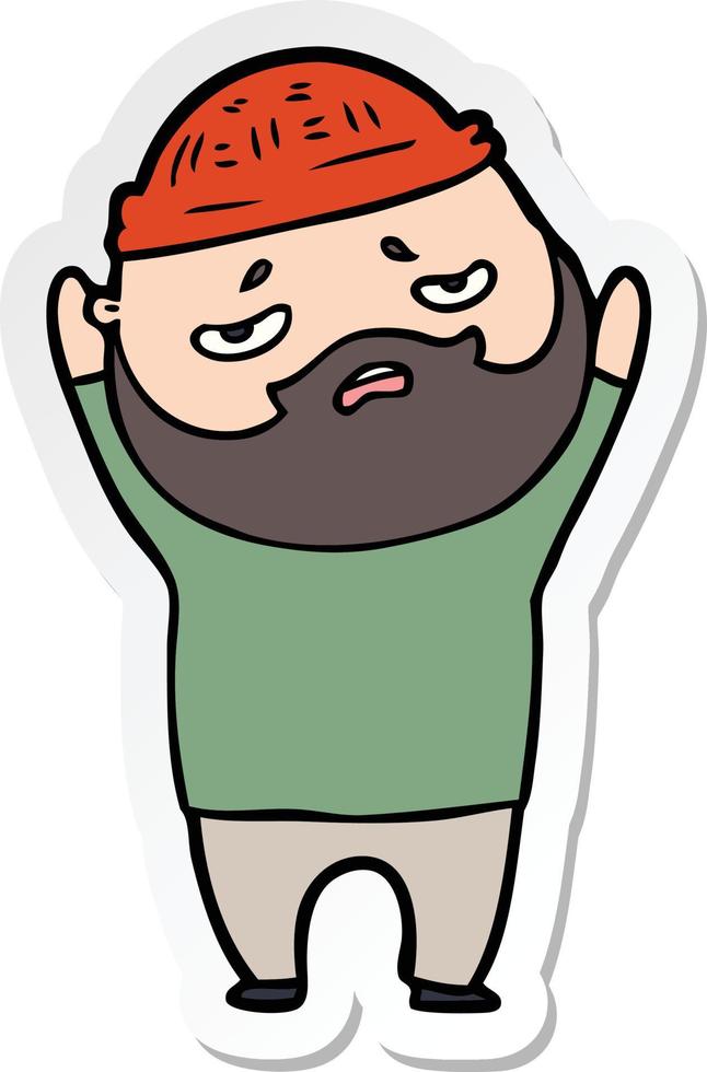 sticker of a cartoon worried man with beard vector