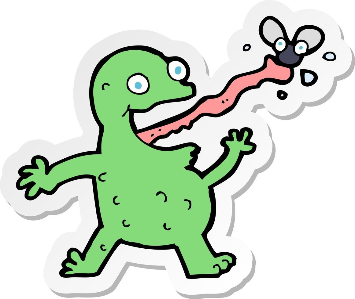 sticker of a cartoon frog catching fly vector