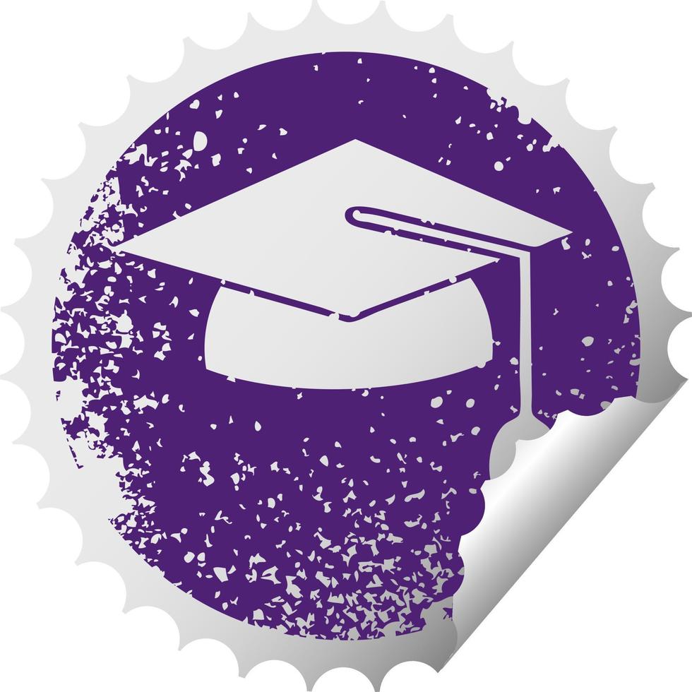 distressed circular peeling sticker symbol graduation cap vector