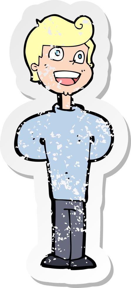 retro distressed sticker of a cartoon happy man vector