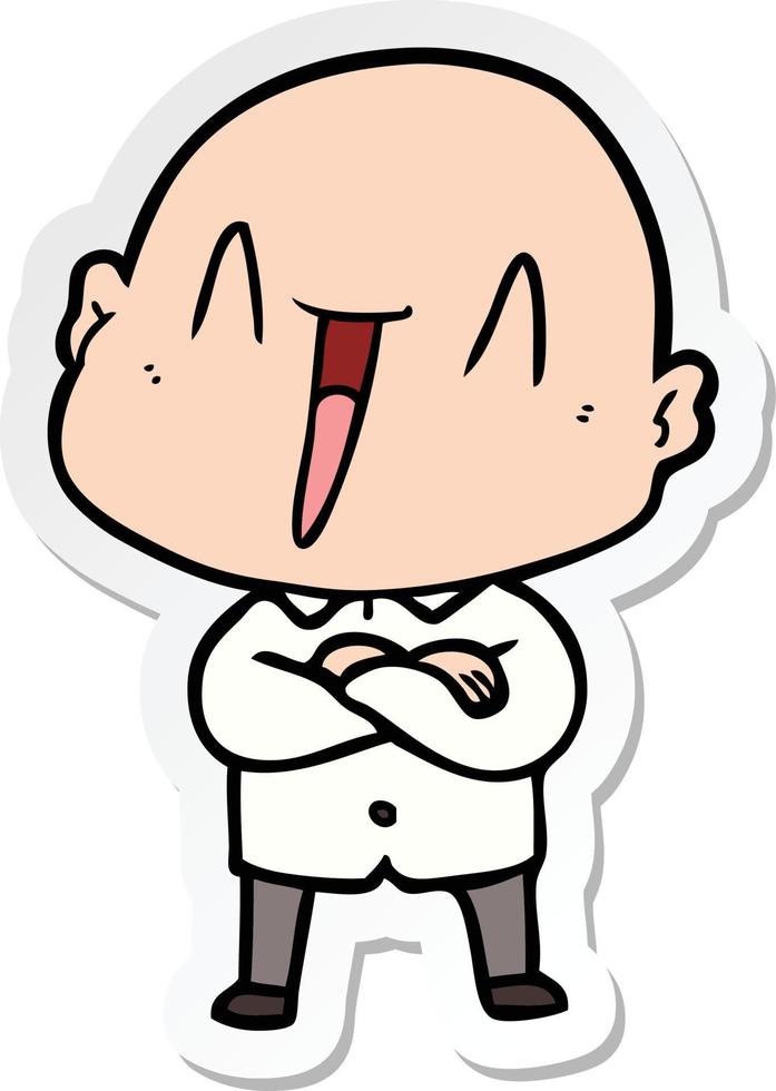 sticker of a happy cartoon bald man vector