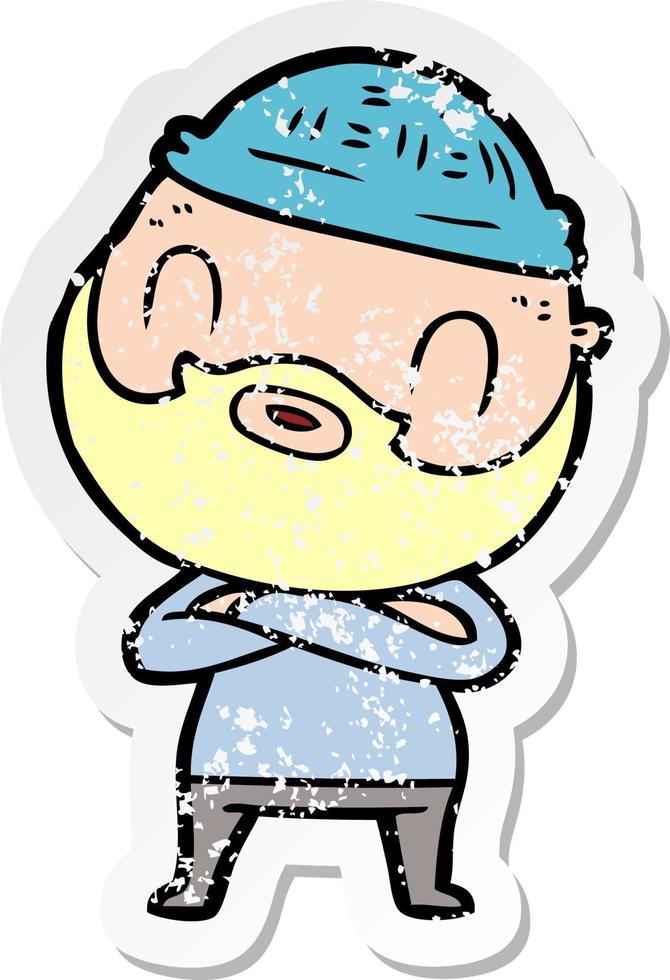 distressed sticker of a cartoon bearded man vector