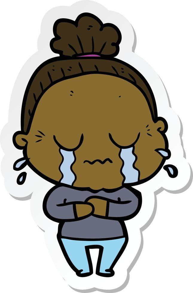 sticker of a cartoon crying old lady vector
