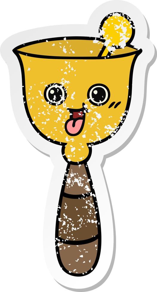 distressed sticker of a cute cartoon school bell vector