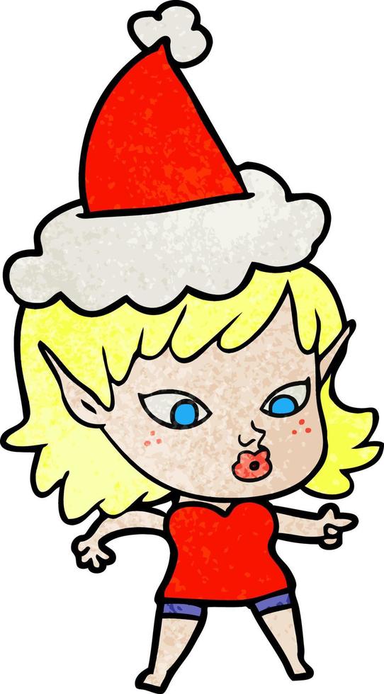 pretty textured cartoon of a elf girl wearing santa hat vector