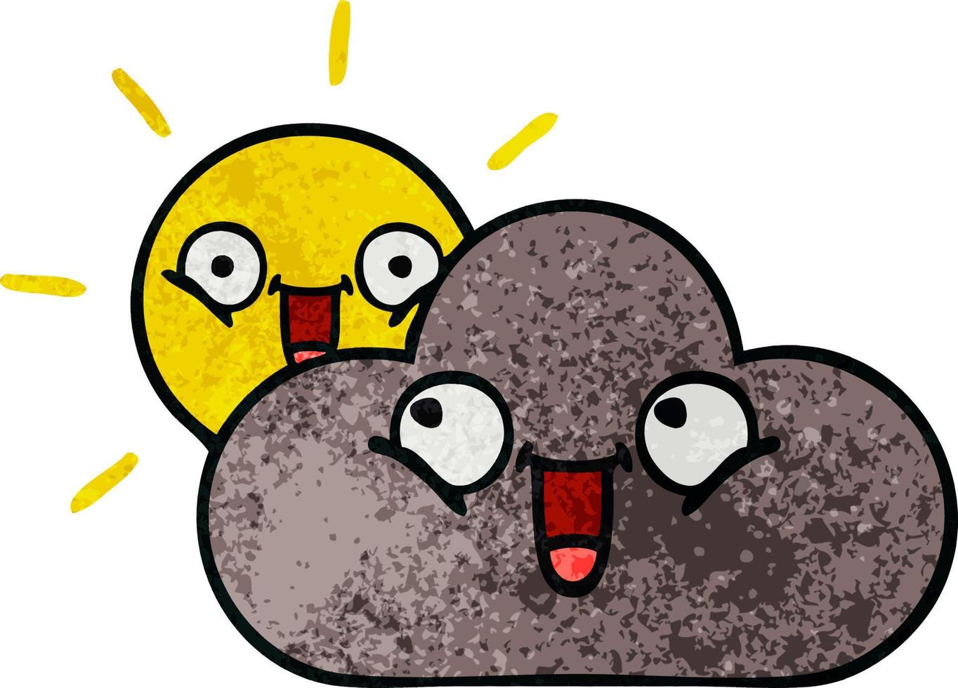 retro grunge texture cartoon storm cloud and sun vector
