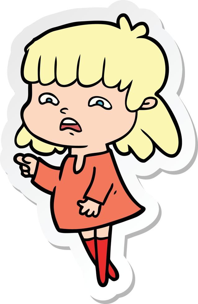 sticker of a cartoon worried woman vector