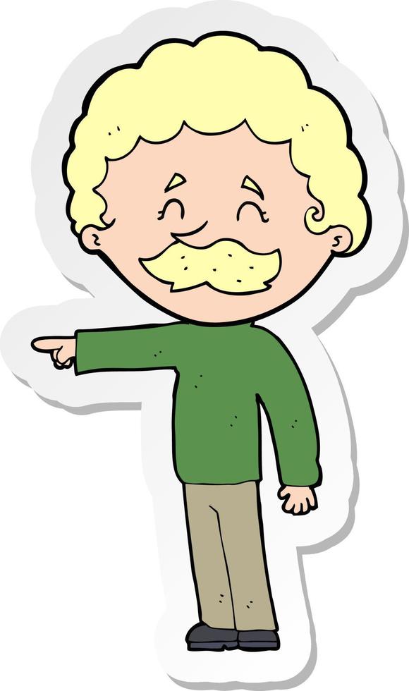 sticker of a cartoon man with mustache pointing vector