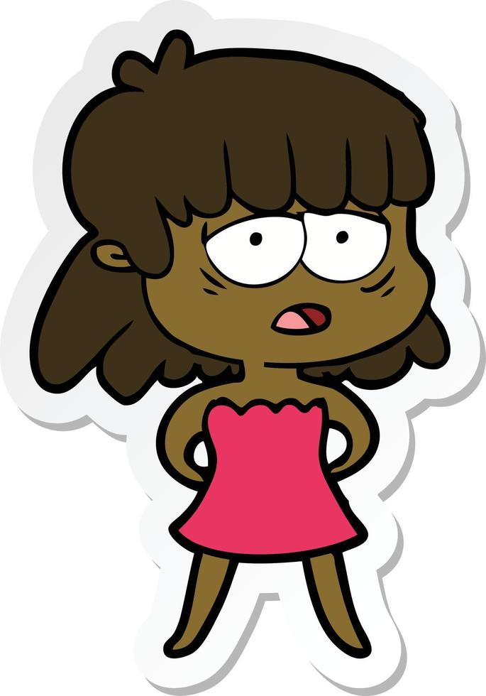 sticker of a cartoon tired woman vector