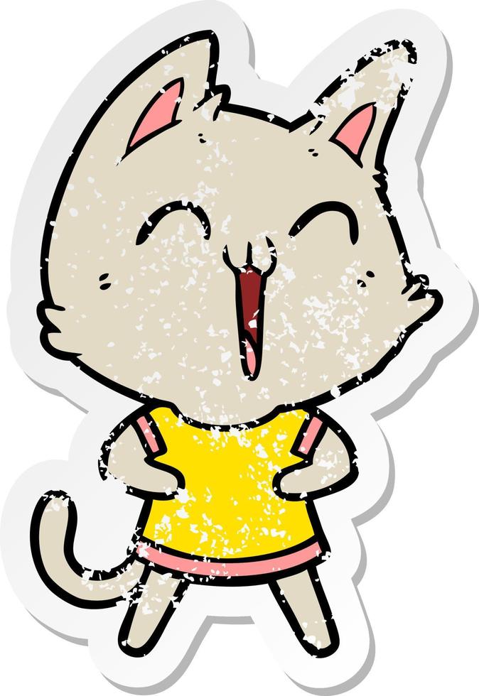 distressed sticker of a happy cartoon cat vector