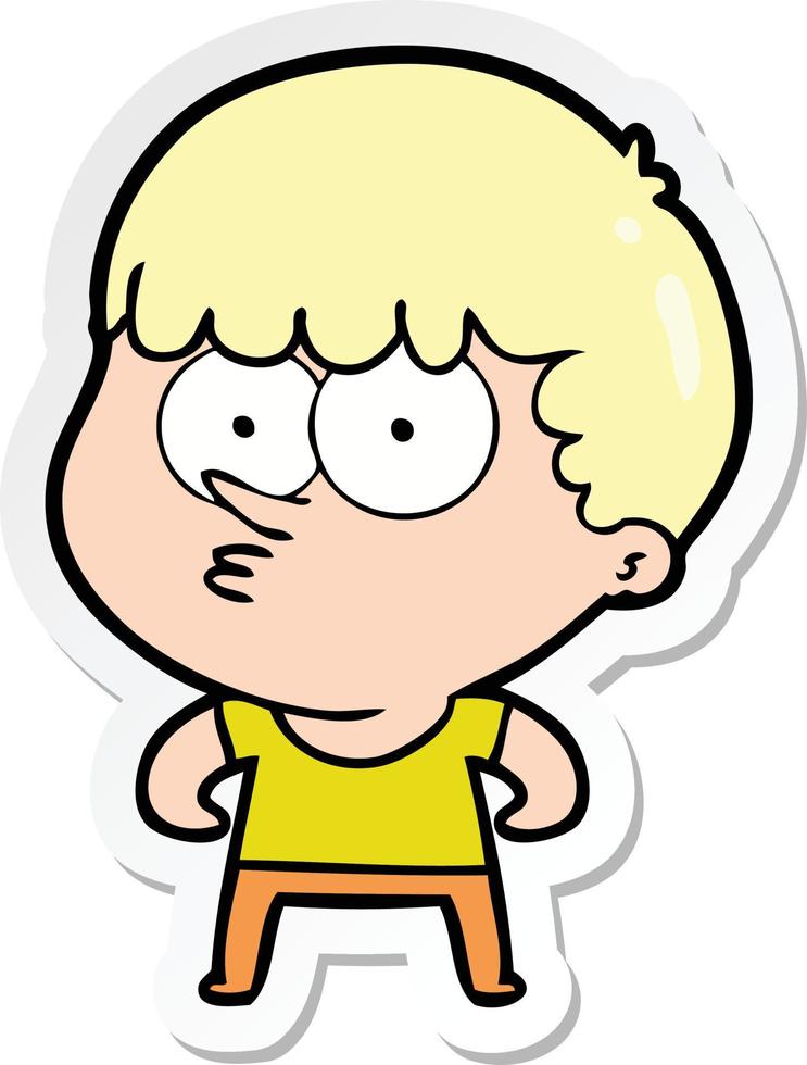 sticker of a cartoon curious boy vector