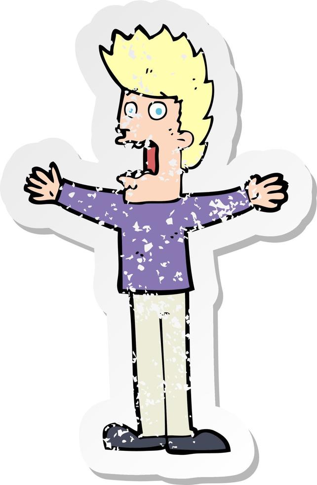 retro distressed sticker of a cartoon terrified man vector