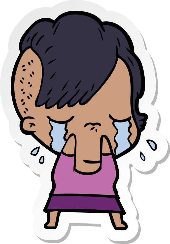 sticker of a cartoon crying girl vector