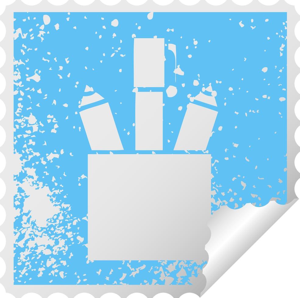 distressed square peeling sticker symbol pencil pot vector