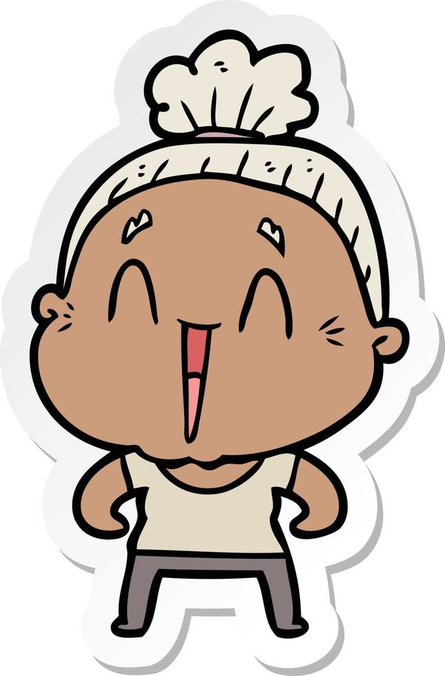 sticker of a cartoon happy old lady vector