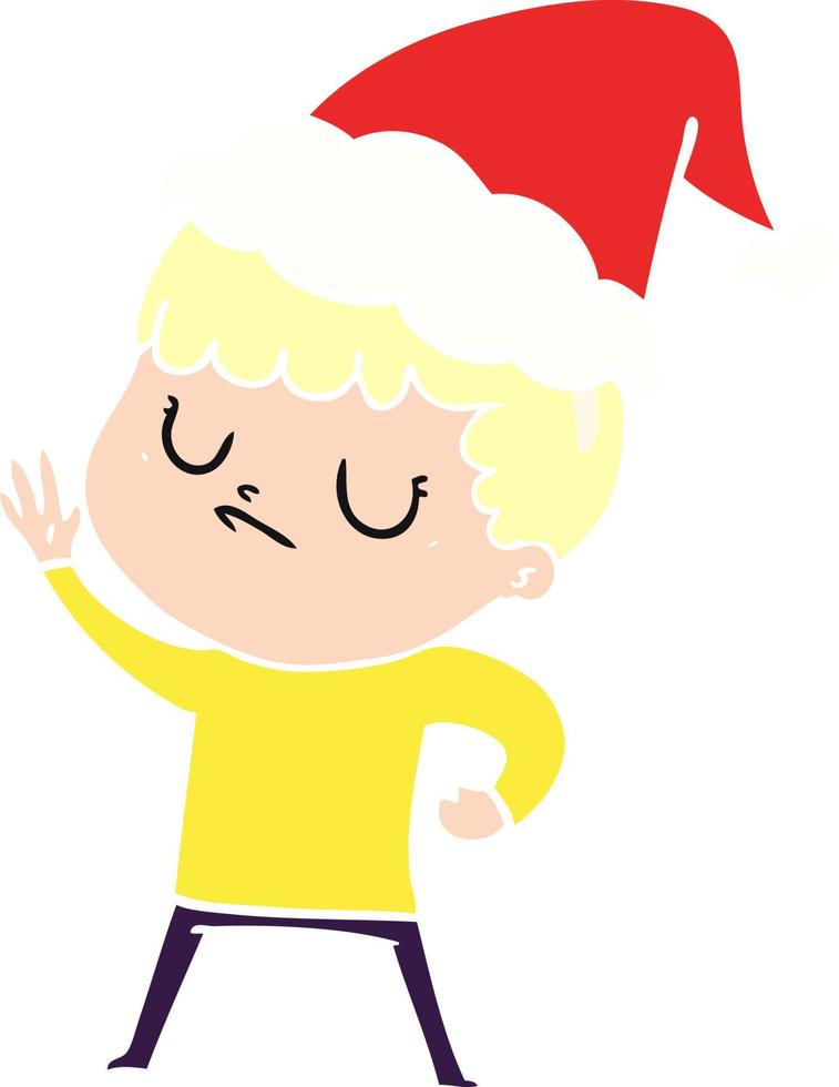 ilustración de color plano de un niño gruñón con sombrero de santa vector