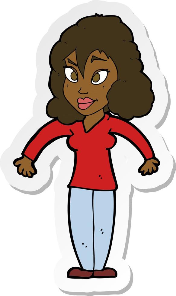 sticker of a cartoon woman shrugging shoulders vector