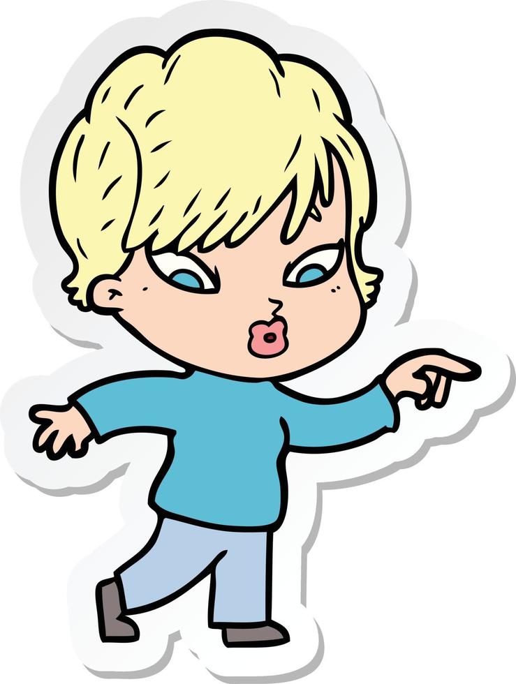 sticker of a cartoon woman vector
