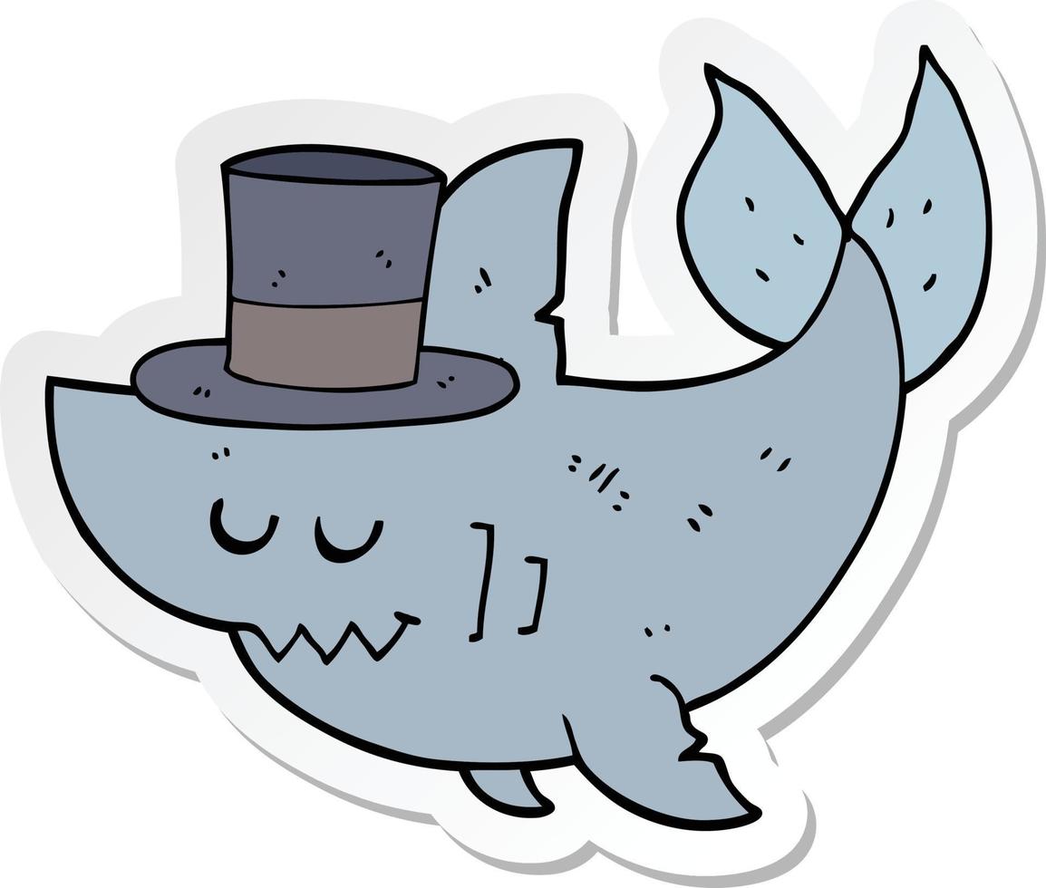 sticker of a cartoon shark wearing top hat vector