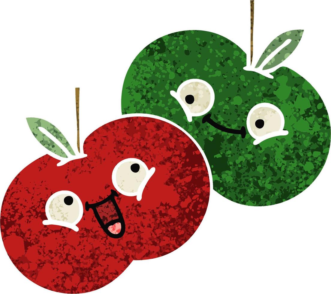 retro illustration style cartoon juicy apple vector