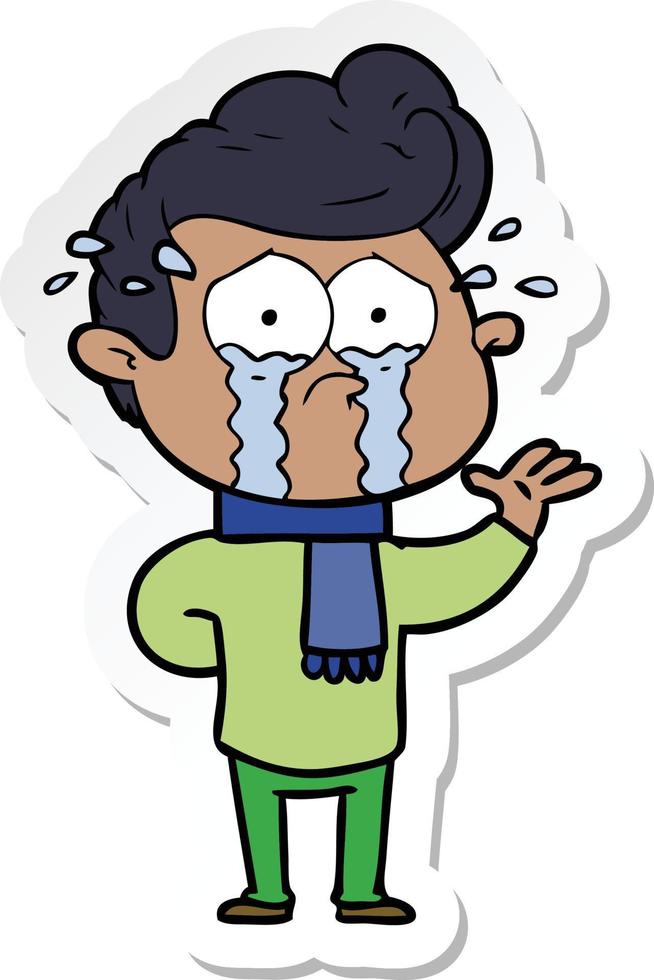 sticker of a cartoon crying man vector